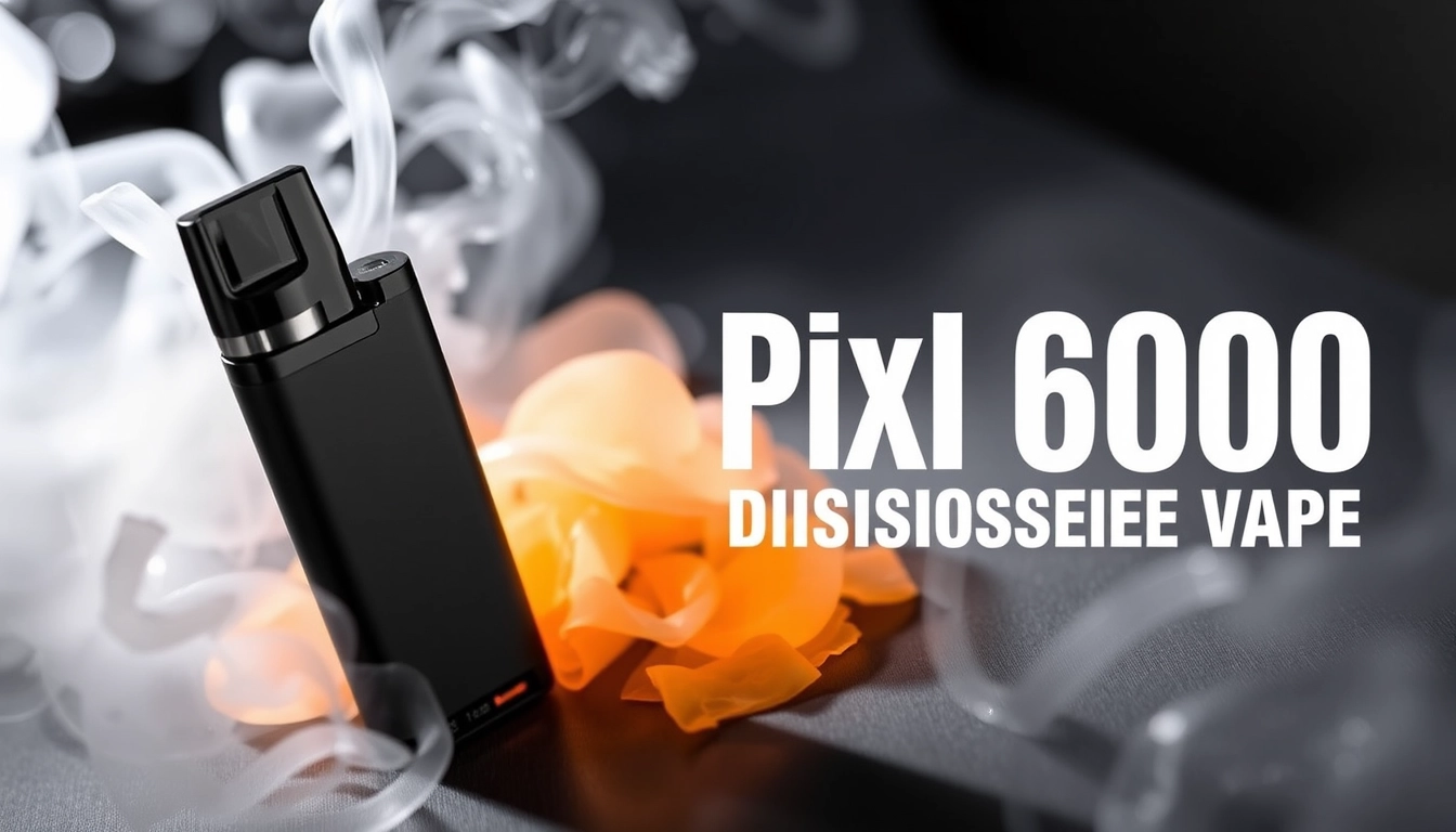 Overview of the Pixl 6000 disposable vape showcasing its 6000 puffs, 2ml prefilled pod, and 10ml e-liquid refill, highlighting its longevity and flavor options